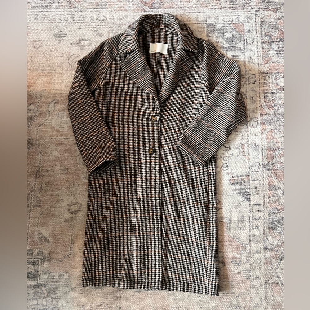 OAK + FORT Black and Brown Houndstooth Coat - Xsmall